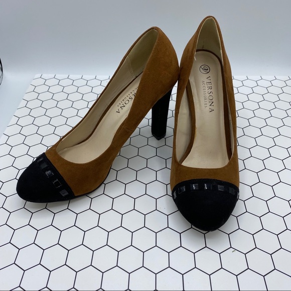 Versions two-tone Brown/Dark Brown suede heels - Picture 2 of 5